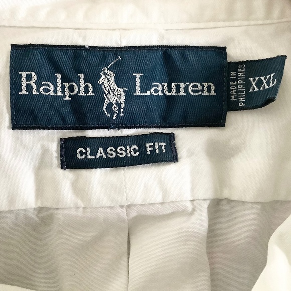Mens XXL Ralph Lauren Short Sleeve Button down White Classic Fit Blue Tag - Picture 11 of 13